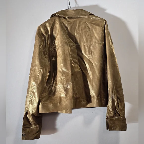 French Connection Metallic Gold Button-Front Jean Jacket - Picture 6 of 8